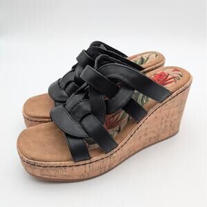 B.O.C Cora Women's Platform Wedge Sandal Comfort Open Toe Black Size US8M EU38.5